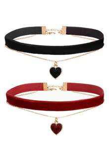 1pc Women's Retro Velvet Choker Necklace With Heart Pendant, Fashion Collar - Multicolor - View 7