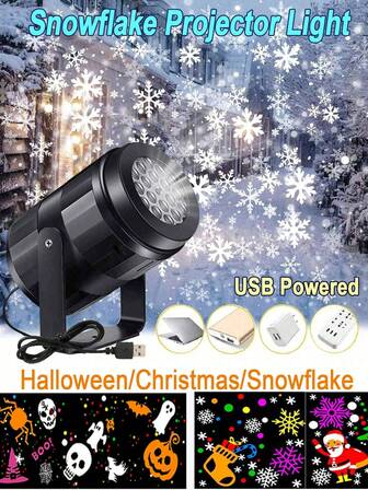 Luces proyectoras de 3 estilos, luces proyectoras de Navidad LED, luces proyectoras de copos de nieve de Halloween, lámpara proyectora de rotación dinámica para decoración de paisaje, proyección de nieve para fiestas de Año Nuevo, cumpleaños, decoración del hogar, Navidad, Acción de Gracias, boda, otoño, Halloween, decoración interior y exterior, jardín, festivales