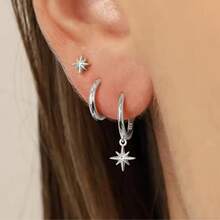 Kit 3 Pairs Fashion Star Drop Earrings Hoop Earrings Star Stud Earrings Set - Bạc - Xem 1