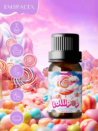 EMBRACEX. 10 ml Lollipop-doftande eterisk olja, söt och långvarig doftolja, lämplig för ljus, bildiffusorer, hemma- eller utomhusbruk, även lämplig för luftfuktare, aromdiffusorer, ljustillverkning och presenter
