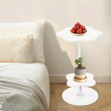 Mesa de centro color crema, mesa auxiliar de 2 niveles de 40 cm con estante, mesa auxiliar compacta para sala de estar, pequeña pieza decorativa para dormitorio, balcón y salón, estilo escandinavo moderno, ligera y estable.