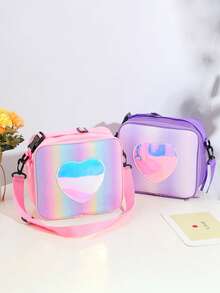 Bolsa de almuerzo aislada con efecto holográfico arcoíris láser, caja de almuerzo tipo bento para picnic al aire libre, bolsa de hombro minimalista - Rosa - Ver 4