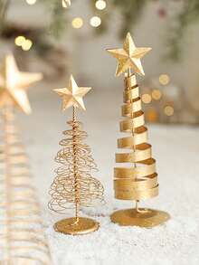 1 pieza Juego de árbol de Navidad metálico mini, esculturas de sobremesa con forma de estrella de 7 pulgadas, decoración festiva navideña para sala de estar, dormitorio, chimenea, para regalos de Navidad, Acción de Gracias, Año Nuevo - Multicolor - Ver 3