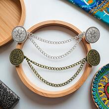 1pc/7pcs Sweater Clip Brooch Set, Vintage Sweater Collar Clips With Tassel Chain, Anti-Slip Shirt Collar Clips, Rhinestone Cardigan Clips