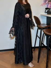 Modest Lace Abaya Sequin Lace Abaya With Inner Dress Two Pieces Abaya Set Occasion Dress