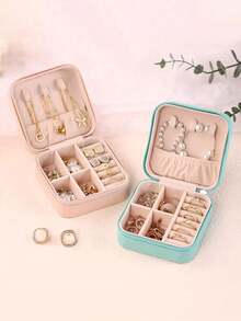 1 件紧凑型珠宝盒,小型 PU 皮革珠宝收纳盒,女士礼物,简易旅行和家居珠宝收纳盒,便携式拉链袋,粉色旅行必需品,耳环、项链、戒指、旅行配件珠宝盒 - 彩色 - 查看 4