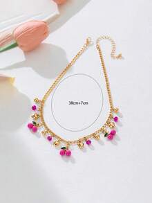 1 件心形苹果吊坠项链，手工珐琅水果樱桃项链，百搭时尚女士珠宝 - 粗鏈櫻桃款-紅色 - 查看 7