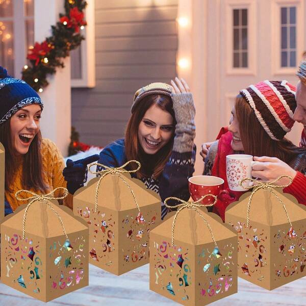 Christmas House-Shaped Candy Box Gift Bag, Very Suitable For DIY Christmas Cookie Packaging And Party Decoration, Kraft Paper Candy Box, Christmas Party Decoration Supplies