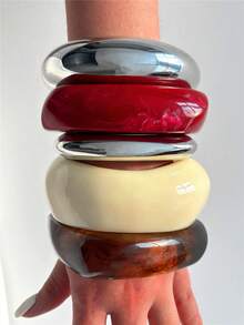 Fashionable Vintage Metal & Resin Layered Bangle Bracelet, Asymmetrical Thick Geometric Bracelet, New Jewelry For Women In Autumn/Winter