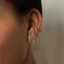 6pcs/4pcs/2pcs Set Vintage Metal Beads & Braided Hoop Earrings, 14K Gold Plated, Minimalist Fashion Jewelry