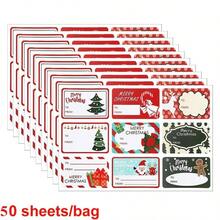 50 Sheets Festive Christmas Gift Tags - Self-Adhesive Holiday Labels With Santa, Reindeer, Snowmen & Holiday Designs, Red & White Paper Tags For Christmas Presents, Christmas Gift Tags