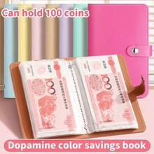 New Banknote Storage Book. Made Of PU Material, Can Accommodate 100 Banknotes Storage Book, With Banknote Photo, Stamp, And Bank Card Storage Book 1 Pc A6 Super Large Capacity Cash Storage Book. Includes 50 Best Gifts, Suitable For Various Festivals