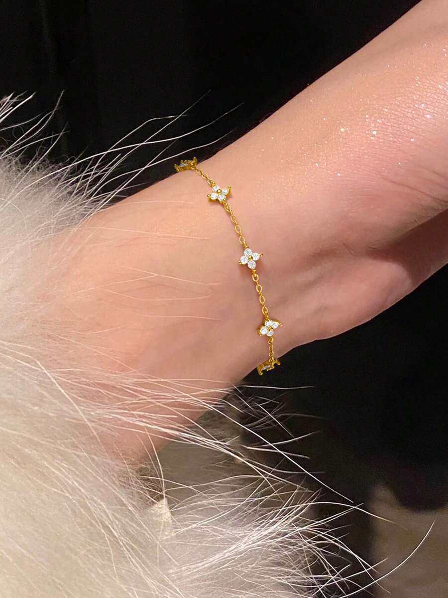 1 件 925 纯银精致优雅四叶草手链女士精美珠宝派对礼物生日礼物日常佩戴 - 四葉草手鍊 - 查看 1