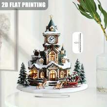 2D Flat Christmas Village Crystal Sculpture With Base, Winter Themed Collectible, Suitable For Bedroom, Office, Dining Room, Living Room, Kitchen Tabletop Decor, No Power Needed, Perfect Holiday Gift, Santa Claus Theme, Desktop Hanging Ornament, Ideal For Christmas