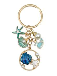 1pc Unisex Ocean Life Key Chain Sea Star Shell Pearl & Dolphin Pendant Charm Beach Style Gift NKOX - Xanh 2 - Xem 3