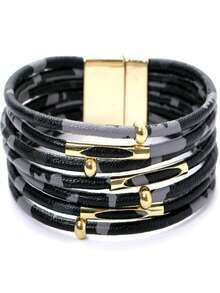 1pc New Leopard Print Magnetic Clasp Leather Bracelet, Random Leopard Pattern Multi-Layer Leather Cord Bracelet For Women