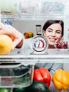 1Pc Refrigerator Thermometer Stainless Steel, Bimetal Freezer Thermometer With Dual Sensor, Precision Temperature Gauge For Fridge, Wine Cooler, Food Storage, 304 Stainless Steel Waterproof, Kitchen Essential For Home, Restaurant Use