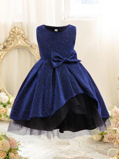 Toddler/Tween Girl Blue Glitter Flower Girl Dress, Girls Party Mermaid Tail Dress, Big Tween Girl Princess Dress