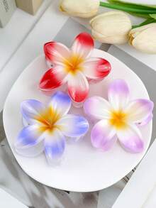 1PS/3PS/18 芙蓉花/夏威夷花休闲ABS塑料（ABS树脂）2025新款蛋花沙滩、旅行、派对、度假、返校季甜美后脑勺卷发夹清新简约发饰，适合装扮配饰 - 彩色 - 查看 26