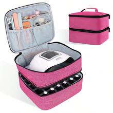 Double Layer Nail Polish Organizer And Makeup Bag - Portable Handbag Carrying Case For Manicure Set - Ideal For Daily Travel Use - Great For Girls And Women