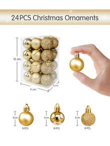 24 piezas de adornos de bolas de Navidad doradas, decoraciones de árbol de Navidad, adornos colgantes para fiestas navideñas para coronas, guirnaldas y árboles interiores/exteriores, bolas de árbol de Navidad doradas, adornos con diseño preensartado, decoración navideña festiva para fiestas navideñas, coronas, guirnaldas, decoración navideña para el hogar, regalos de Navidad, decoración navideña