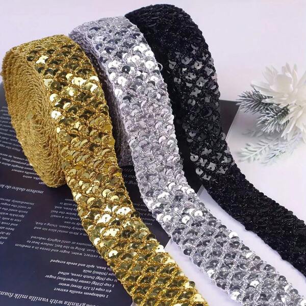 1 Yarda/2 Yardas Cinta de Ribete con Lentejuelas Brillantes, Lentejuelas Brillantes, Cinta Decorativa para Coser Adecuada para Manualidades de Costura, Decoraciones Navideñas, Bolsos, Ropa, Decoración de Fiestas