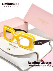 LiMiaoMiao 1pc Unisex Retro Rectangular Frame Reading Glasses, Multi-Color, Clear Lens, Magnification +1.0 To +4.0, With Case & Cloth, Suitable As Holiday Gift - Transparent - View 38