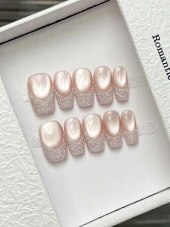 10 st handgjorda naglar fyrkantiga naglar press-on naglar korta, enkla nakenrosa röda isfärgade flashiga cateye-naglar, glitter franska tip-naglar, enfärgade, heltäckande lösnageltippar, minimalism eleganta lyxiga handgjorda handgjorda naglar sommarnaglar, söta estetiska, mångsidiga naglar gör-det-själv lösnagelkonst fest dagligen och dejting användning strand tropisk semester lämplig återanvändbar, för kvinnor och flickor som present nageltillbehör