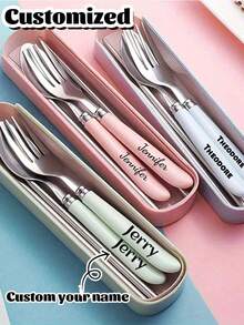 3pcs Reusable Stainless Steel Cutlery Set, Portable Flatware For Picnic, Camping, Travel, Home, Office, School, Gifts - Multicolor - View 1