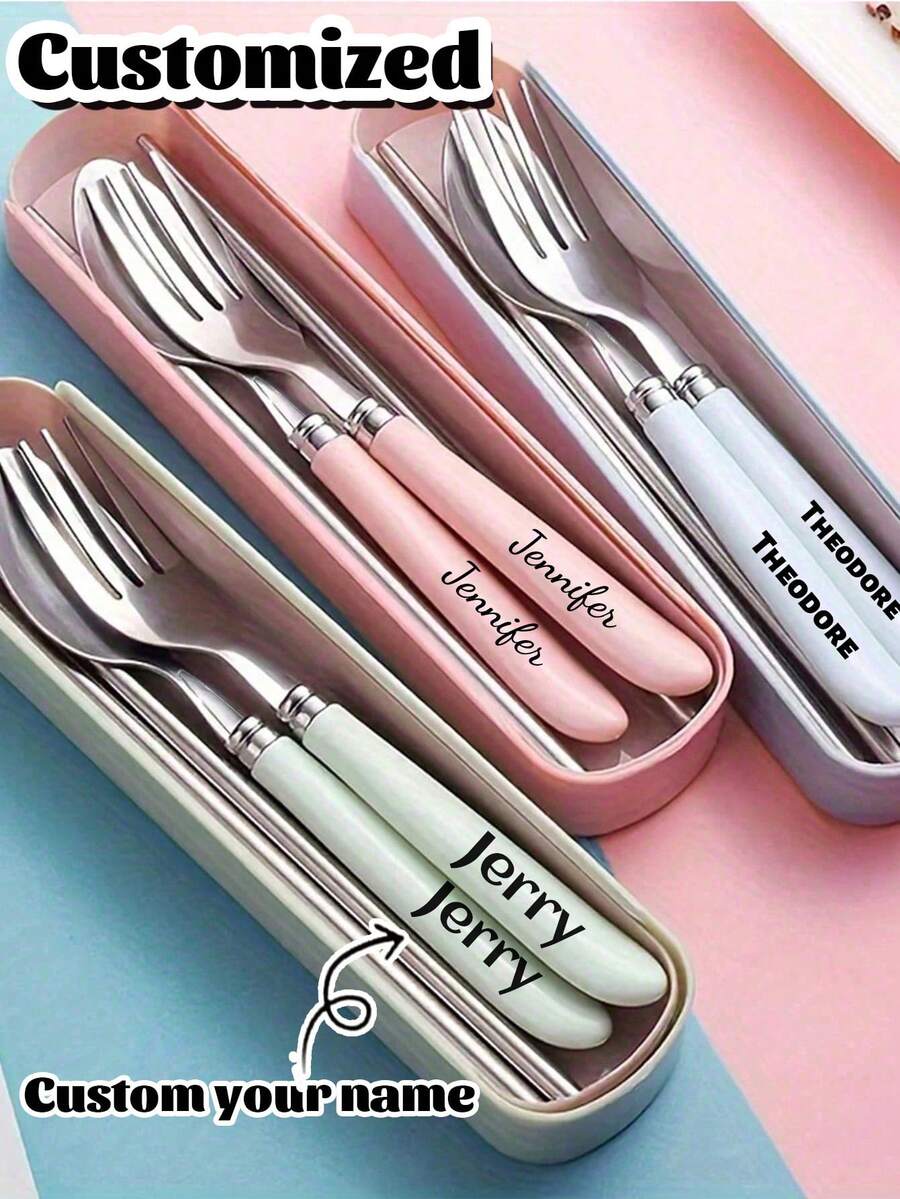 3pcs Reusable Stainless Steel Cutlery Set, Portable Flatware For Picnic, Camping, Travel, Home, Office, School, Gifts - Multicolor - View 1