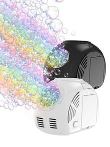 Compact Handheld Bubble Machine Toy, Black & White, Fully Automatic, Bubble Blower With Lighting, Multi-Hole Round Design, Holiday Gift (Batteries And Bubble Liquid Not Included)