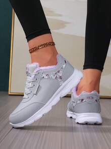 Women's Casual Sports Shoes, Warm Thermal Lined Outdoor Running Shoes, Lightweight Lace-Up Travel Shoes, Student Running Flat Low-Top Sneakers, Autumn/Winter