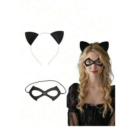 1 件/2 件套装（1 个猫面具和 1 个猫耳头带），万圣节面具化妆舞会面具猫战士万圣节角色扮演配件，猫服装，女士万圣节服装，派对必备品，送礼佳品，1 件/2 件（1 个镂空猫眼罩/1 个镂空猫耳带）古代镂空蕾丝猫耳面具，小众设计派对道具，氛围穿着和拍照神器，派对聚会和礼物的绝佳选择
