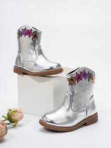 秋冬刺绣图腾靴，耐磨保暖舒适平底西式百搭婴儿靴 - 銀色 - 查看 5