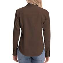Womens Classic - Fit Dress Shirts Long Sleeve Button Down Wrinkle - Stretch Solid Casual Work Office Blouse Top - 棕色+小號 - 查看 8