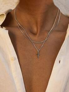 Men Stylish Minimalist Cross Pendant Necklace Perfect Gift For Boyfriend Accessories Durable Stainless Steel Chain Fashion Statement Gift For Him