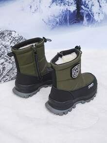儿童雪地靴，男女童冬季保暖靴，保暖内衬户外鞋，厚底学生靴 - 軍綠色 - 查看 4