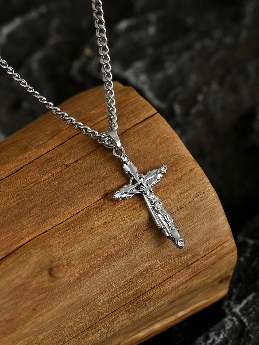 1 Silver Stainless Steel Jesus Cross Necklace,Silver Chain,Stainless Steel Jewelry Men,Men Jewelry,Cross Necklace Men
