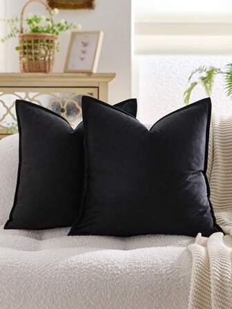 1pc Velvet Edged Throw Pillow Cover Solid Square Cushion Case For Sofa, Bedroom And Car,Fall Decor,Autumn Decor,Room Decor