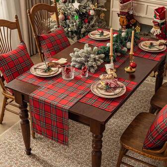 1pc Christmas Decorations Table Runner, Christmas Checkered Tartan Placemats, Plaid Resistant Washable Plaid Table Clothes Perfect For Kitchen Home Decor, Indoor Christmas Table Decorations