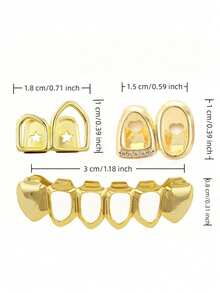1 Set Unique Hollow Combination Zirconia Teeth Grillz, Includes 4-Hole & 6-Tooth Hip Hop Teeth Jewelry Accessories, Suitable For Cosplay, Stage, Holidays, Gift With Tooth Gel