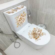 奢华金珍珠花卉马桶贴，防水自粘浴室装饰贴纸墙贴墙贴墙贴墙面装饰贴纸家居装饰