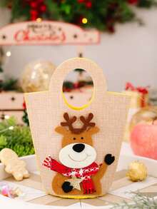 1PC Christmas Candy Bag With Festival Cartoon Design - Santa Claus Handbag, Festival Candy And Apple Bag Supplies, Portable Women's Festival Shopping Bag, Party Gifts For Festival Party Decoration, Perfect Christmas Gift Bag Christmas Decorations Winter Room Decor