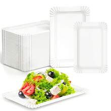 10/20pcs White Paper Party Plates, Light-Weight Rectangle Dinner Plates, Disposable Platters Serving Dish, Large Serving Tableware Food Trays For Cookie Cake Dessert Snack Appetizers Holiday Picnic Party Supplies Birthday﻿
