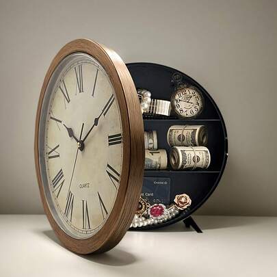 1pc Functional Secret Coin Safe, Silent Wall Clock With Storage Space Function, Your Hidden Money - Storing Place, 10 - Inch Mysterious Safe. Home Decor Safe, Hidden Compartment For Item Storage, Safe And Secret, Cash Storage, Home Security, Mysterious Design, Wall - Mounted Clock, Reliable Locking, Sturdy Structure, Secret Compartment, Invisible Money Box, Home Decorators, Collectors