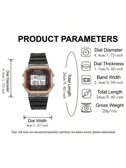 1pc LED Square Silicone Strap Watch, Unisex Student Sports Multi Function Chronograph Calendar Week Alarm Waterproof Luminous Electronic Wristwatch view 5