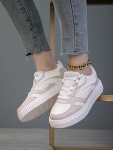 2025新款女士运动鞋时尚女鞋轻便透气鞋子街头风个性滑板鞋 - 米色 - 查看 5