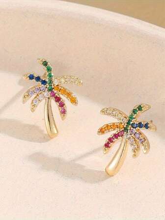 1 par örhängen i vintagestil med färgglada julgransdesign, lämpliga för kvinnor, tillverkade av koppar med födelsesten och kubisk zirkonia, julklapp