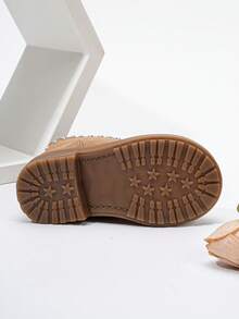 秋冬镂空蝴蝶结西部靴，新款耐磨保暖舒适平底西式百搭宝宝靴 - 薑色 - 查看 3
