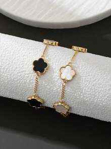 1 件/2 件简约时尚经典黑白四叶草链条手链套装，生日礼物